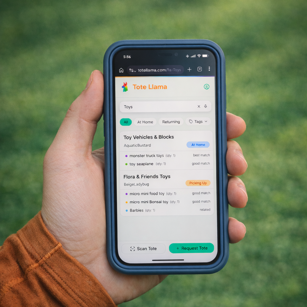 Phone showing the Tote Llama app search feature